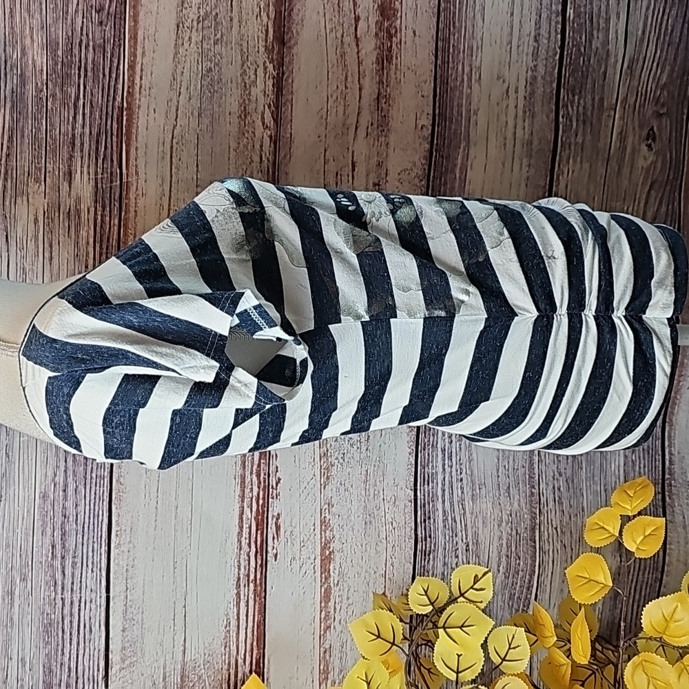 AGENDA BLUE & WHITE STRIPED BOTANICAL SILVER FOIL CUTOUT BACK PULLOVER TEE - Picture 4 of 13